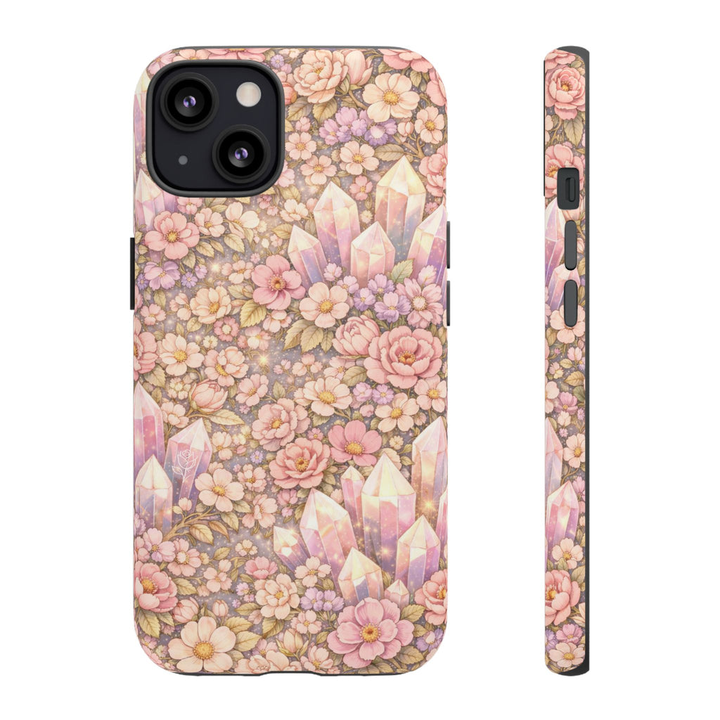 iPhone Case — Angelic Crystal Garden Phone Case — Pink Floral Quartz Protective Cover