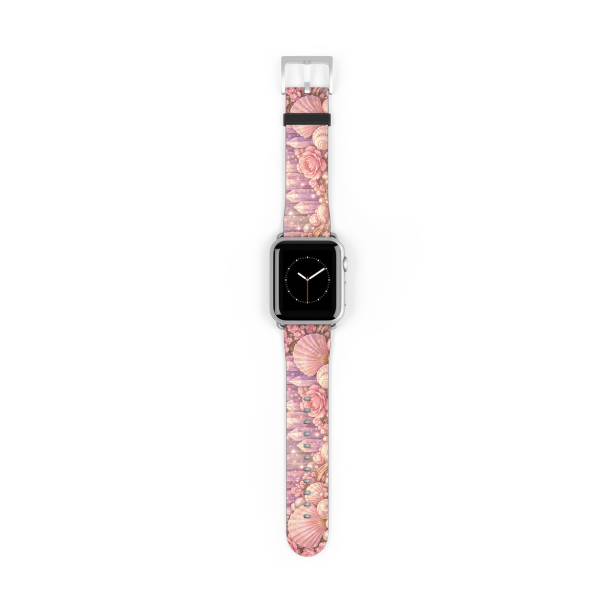 Lemurian Rose Crystal Garden Watch Band — Floral Magical Shell Pattern Apple Watch Strap