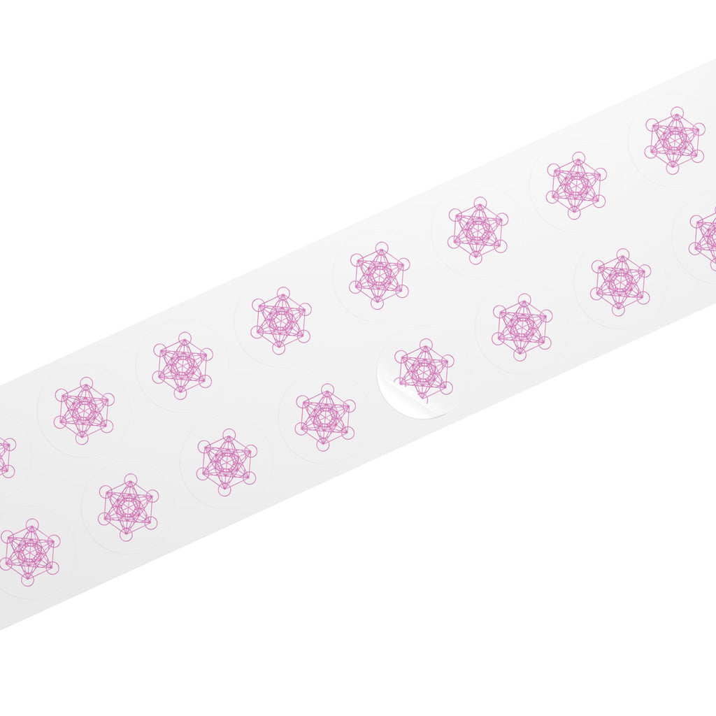 Pink Metatron's Cube Round Sticker Rolls — Sacred Geometry Labels (Pack)
