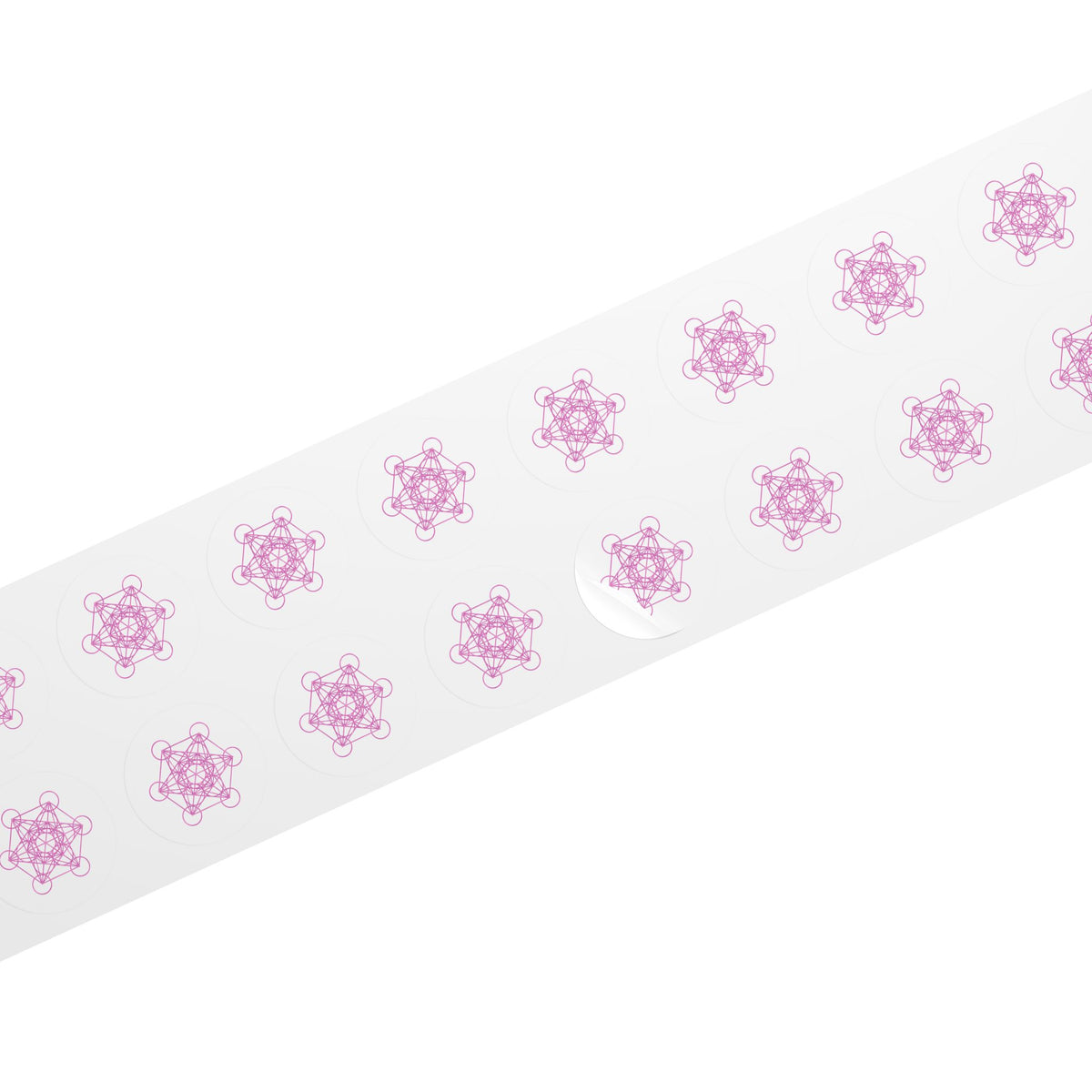 Pink Metatron's Cube Round Sticker Rolls — Sacred Geometry Labels (Pack)