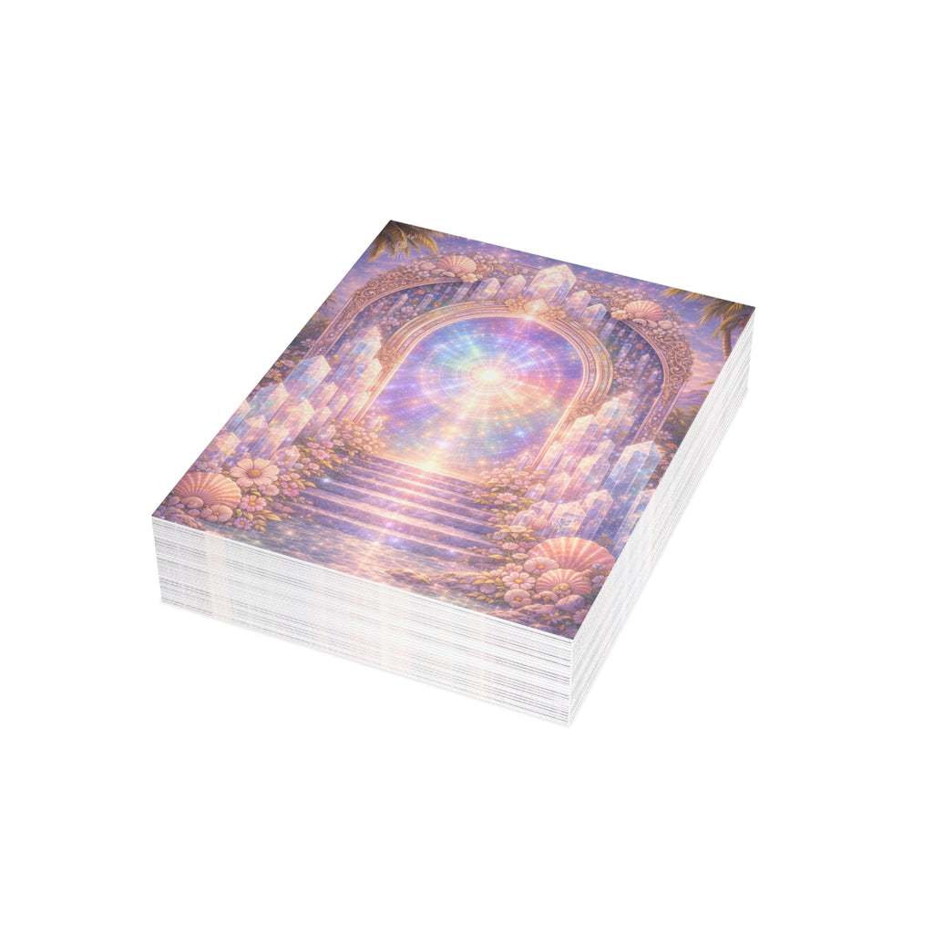 Lemurian Crystal Portal Greeting Card — Ethereal Crystal Stairway Blank Note (1/10/30/50 pcs)