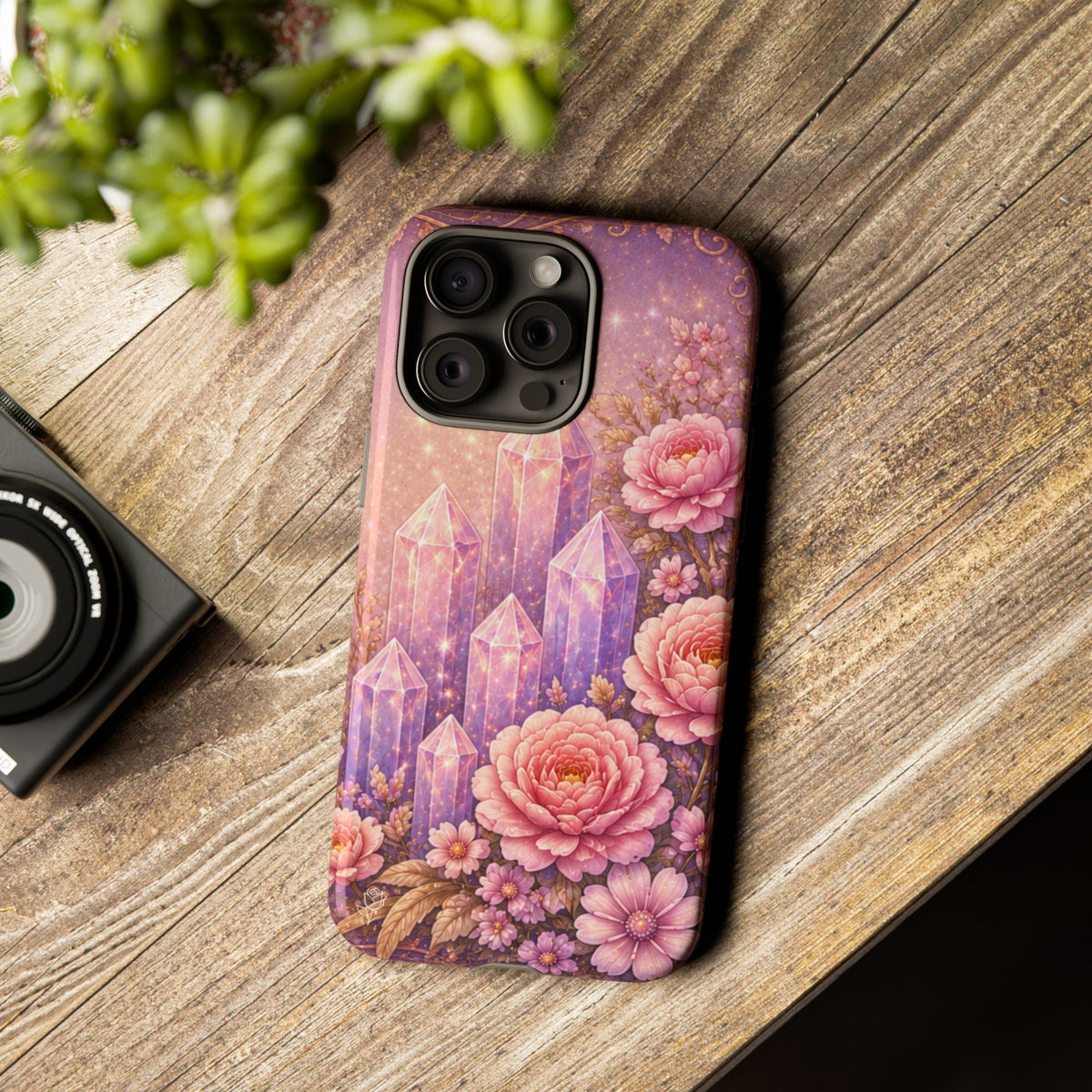 Lilac Quartz Garden Phone Case — Pink Floral Gemstone iPhone Cover