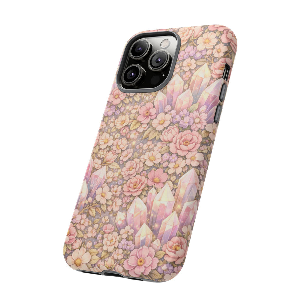 iPhone Case — Angelic Crystal Garden Phone Case — Pink Floral Quartz Protective Cover
