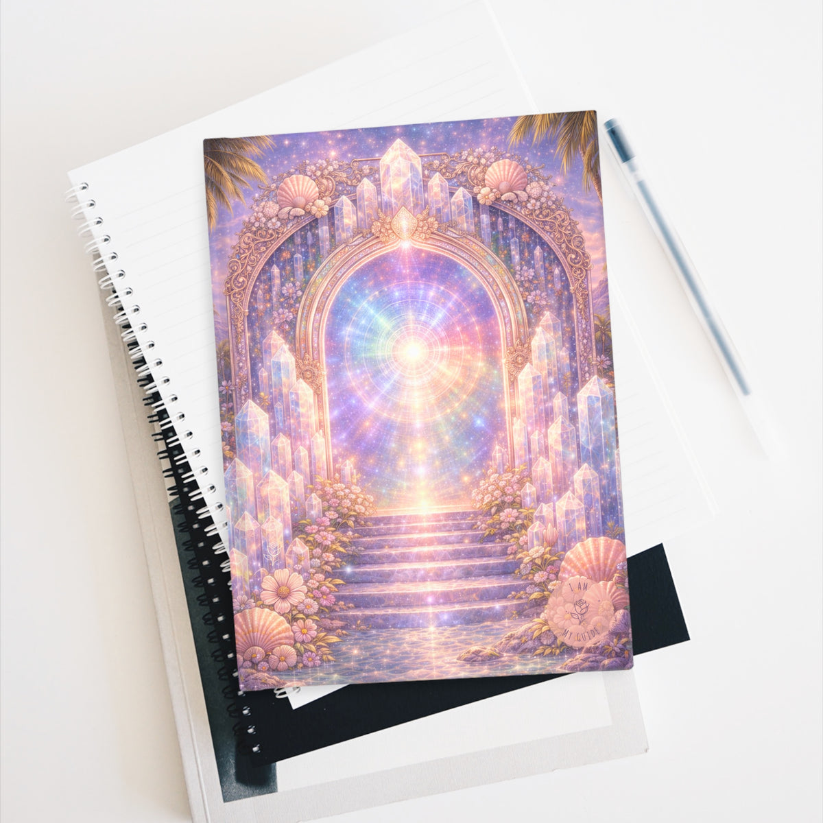 Lemurian Crystal Portal Journal — Blank (Unlined) Pages — Pastel Crystal Stairway Guided Notebook