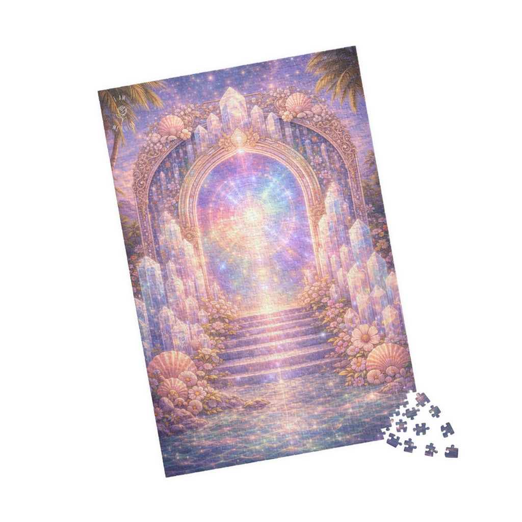 Lemurian Crystal Portal Jigsaw Puzzle — Ethereal Stairway to Light (110/252/520 pcs)