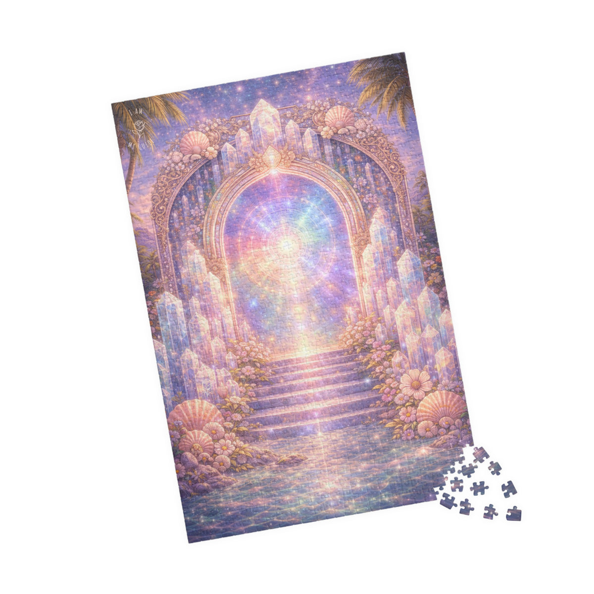 Lemurian Crystal Portal Jigsaw Puzzle — Ethereal Stairway to Light (110/252/520 pcs)