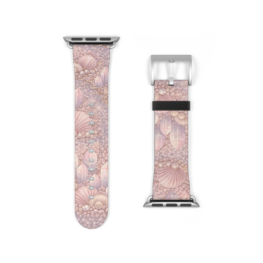 Lemurian Mermaid Crystal Garden Pattern iWatch Band — Pink Seashell Apple Watch Strap
