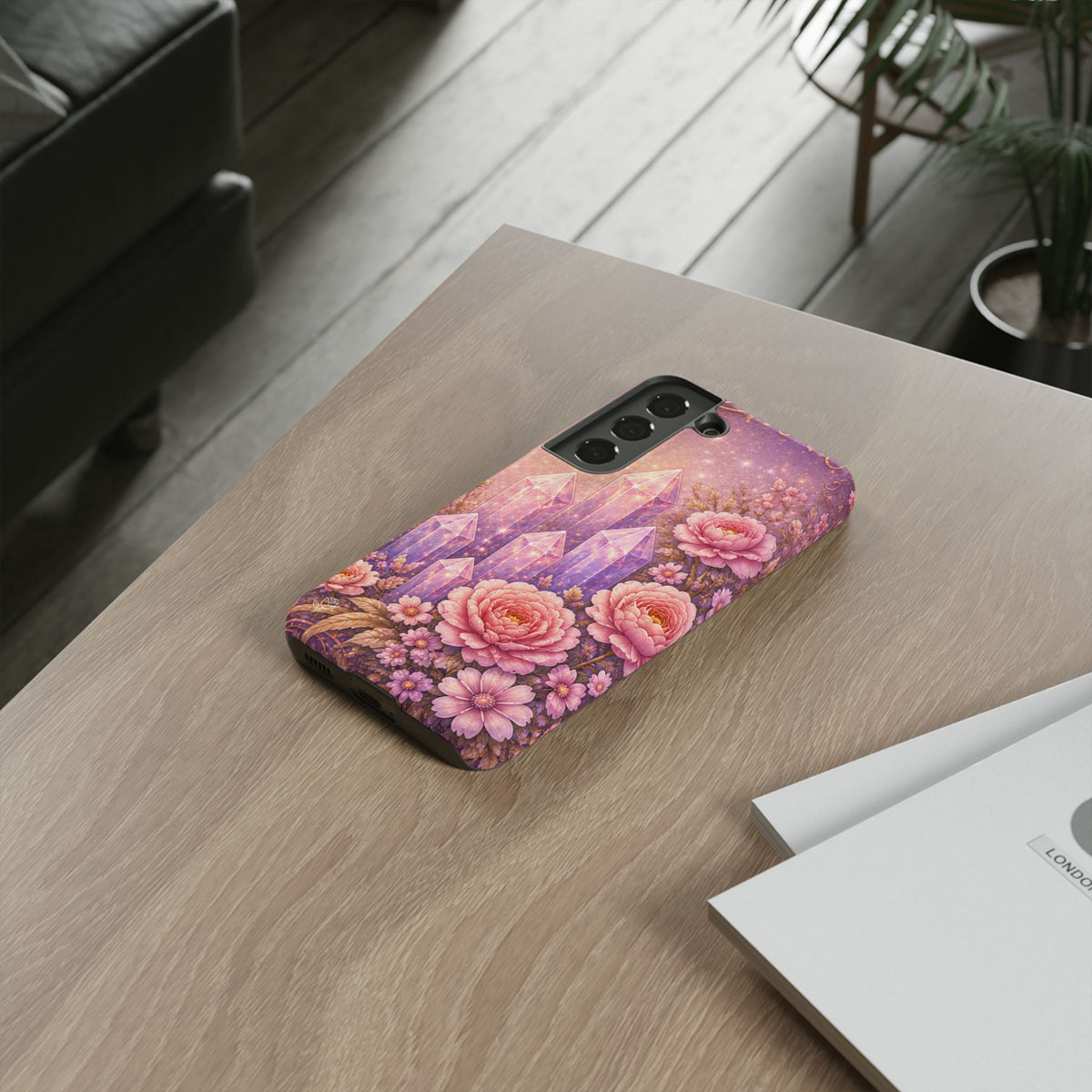 Samsung Galaxy Crystal Garden Phone Case — Pink Floral Crystal Phone Cover