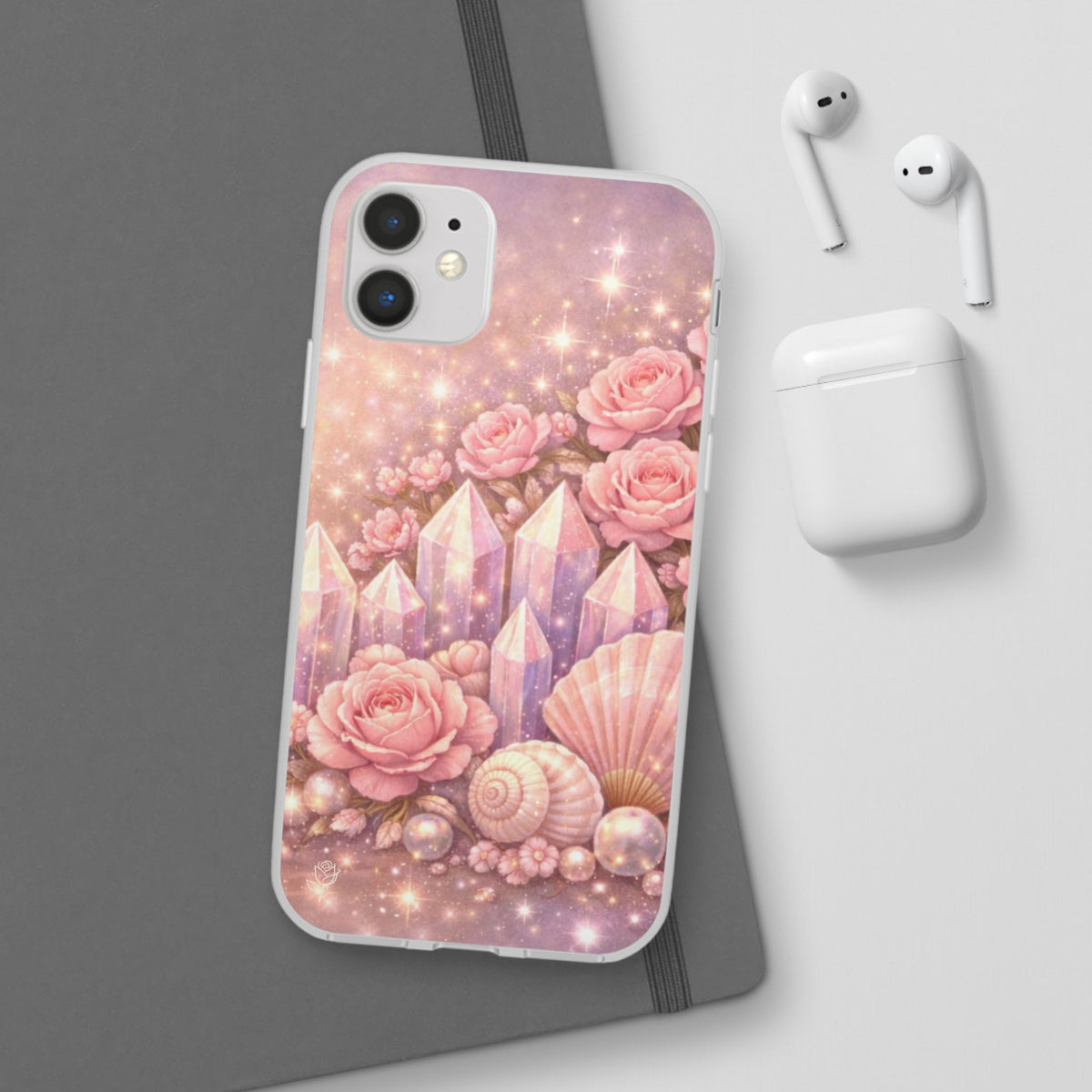 iPhone Case Lemurian Rose Crystal Garden — Sparkling Pastel Floral iPhone Cover
