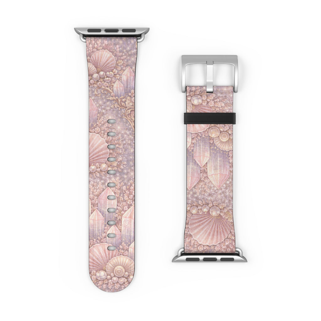 Lemurian Mermaid Crystal Garden Pattern iWatch Band — Pink Seashell Apple Watch Strap