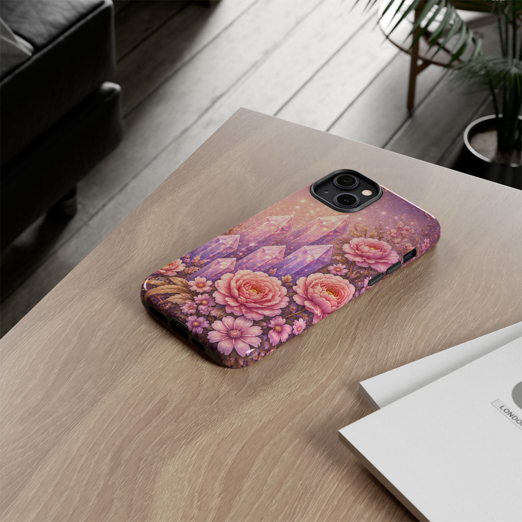 Lilac Quartz Garden Phone Case — Pink Floral Gemstone iPhone Cover