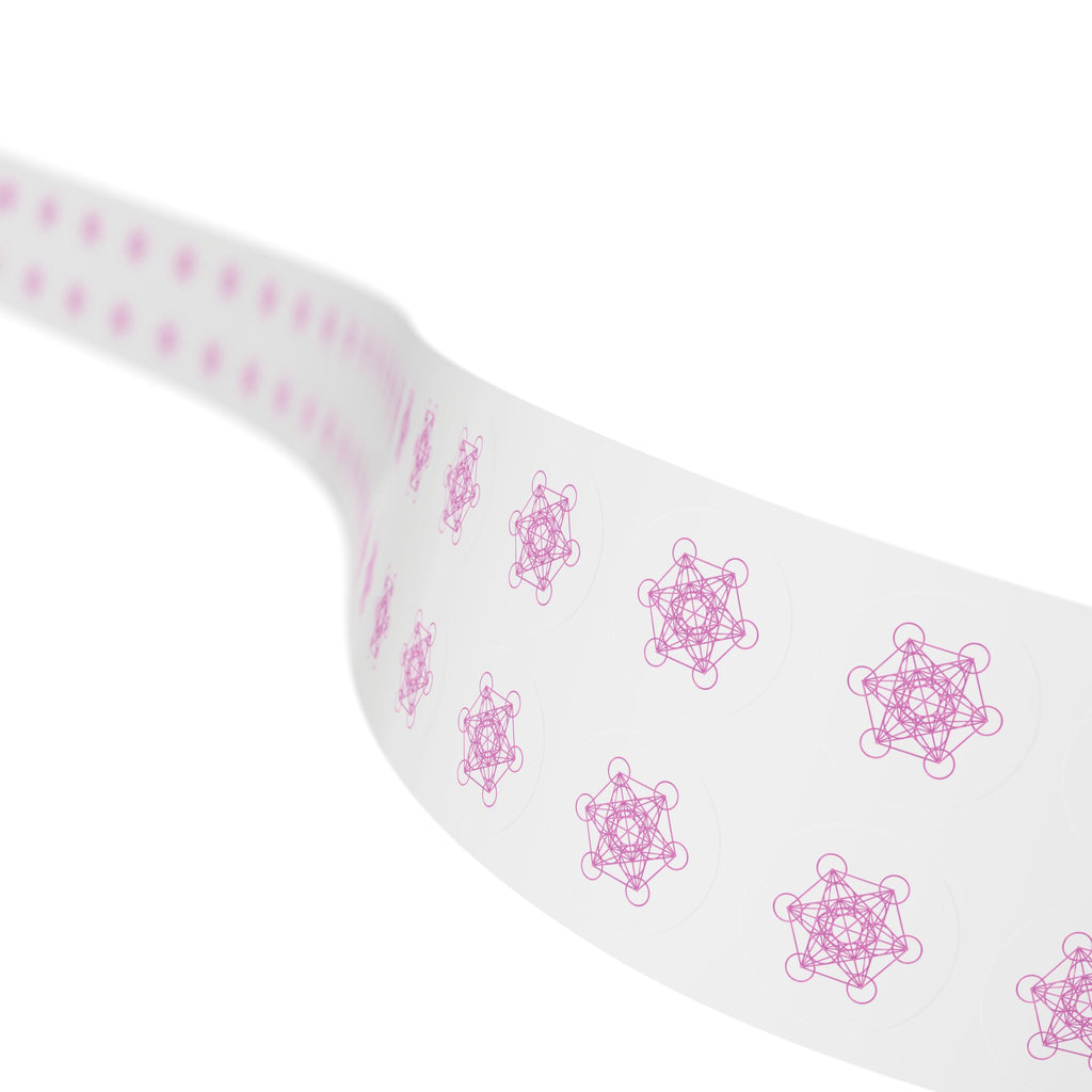 Pink Metatron's Cube Round Sticker Rolls — Sacred Geometry Labels (Pack)