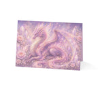 Lilac Fire Dragon Greeting Card — Pastel Floral Dragon Art Folded Note Cards (1/10/30/50-pack)