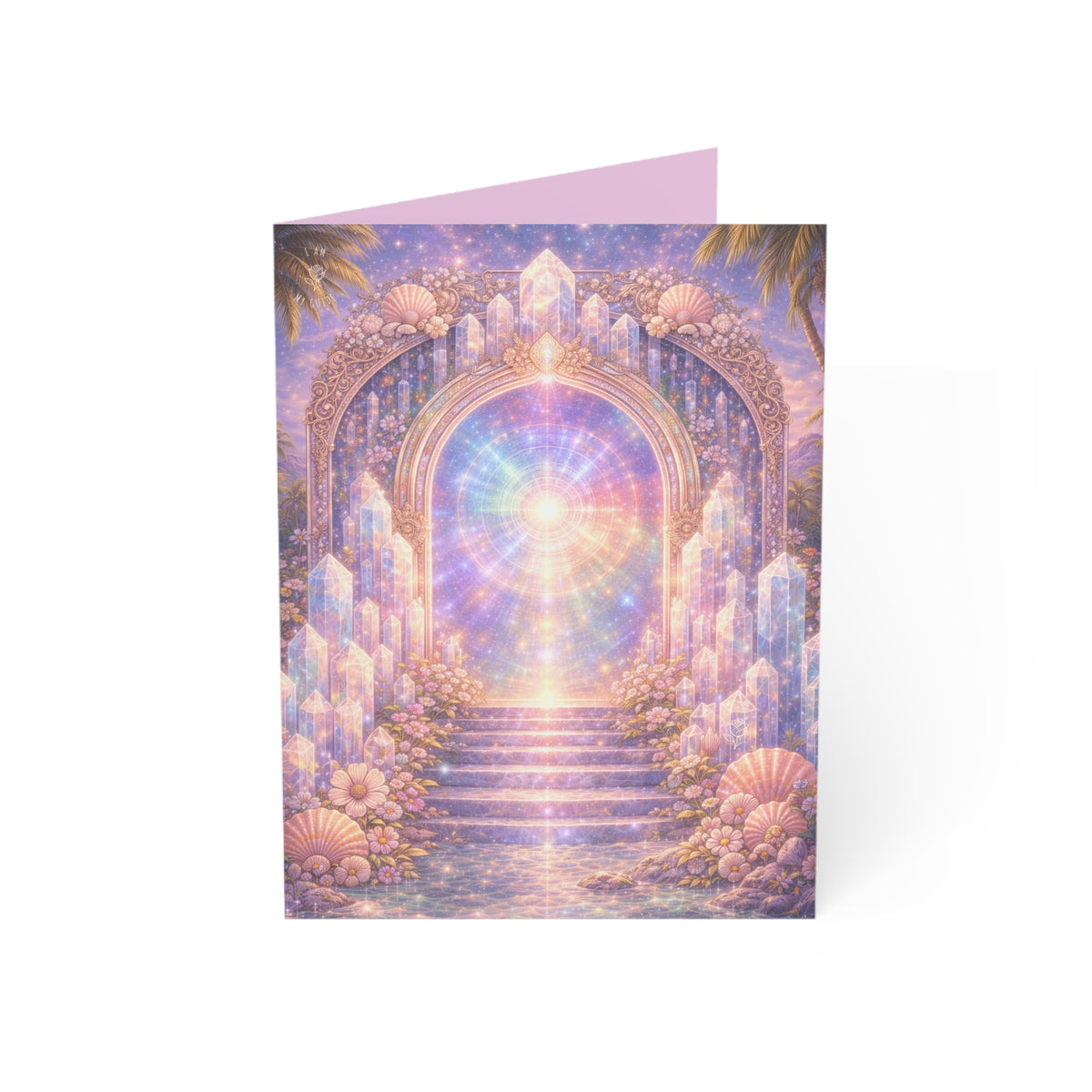 Lemurian Crystal Portal Greeting Card — Ethereal Crystal Stairway Blank Note (1/10/30/50 pcs)
