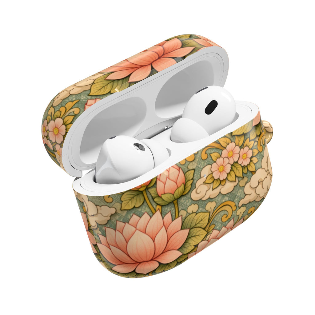 Bodhisattva Kwan Yin's Lotus AirPod Case — Vintage Botanical Pattern Protective Cover