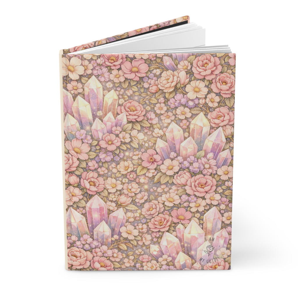 Angelic Crystal Floral Hardcover Journal (Lined Pages) — Pastel Floral & Gemstone Notebook for Gratitude, Journaling, & Gifts