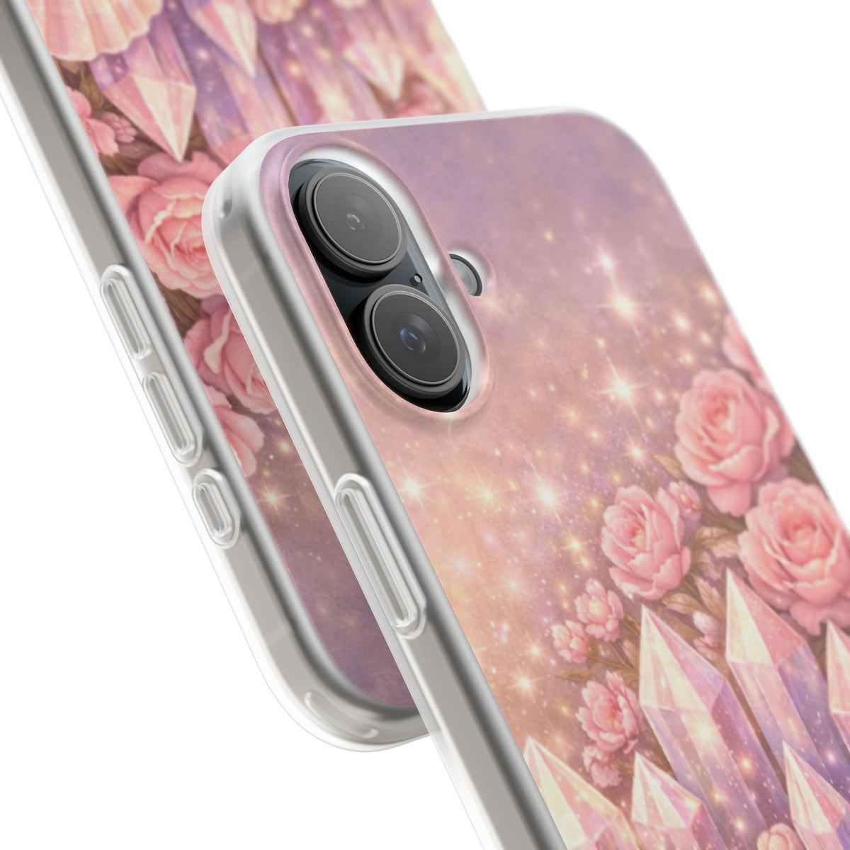 iPhone Case Lemurian Rose Crystal Garden — Sparkling Pastel Floral iPhone Cover