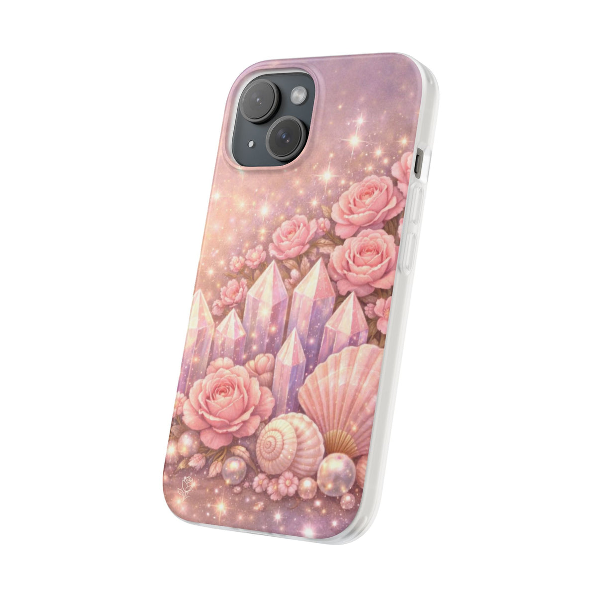 iPhone Case Lemurian Rose Crystal Garden — Sparkling Pastel Floral iPhone Cover
