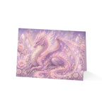 Lilac Fire Dragon Greeting Card — Pastel Floral Dragon Art Folded Note Cards (1/10/30/50-pack)