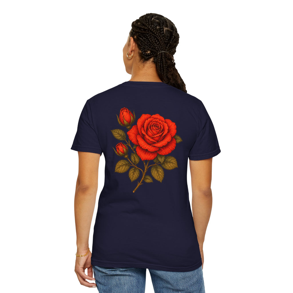 The Sisterhood of The Rose Graphic T-Shirt — Vintage Red Rose Back Print