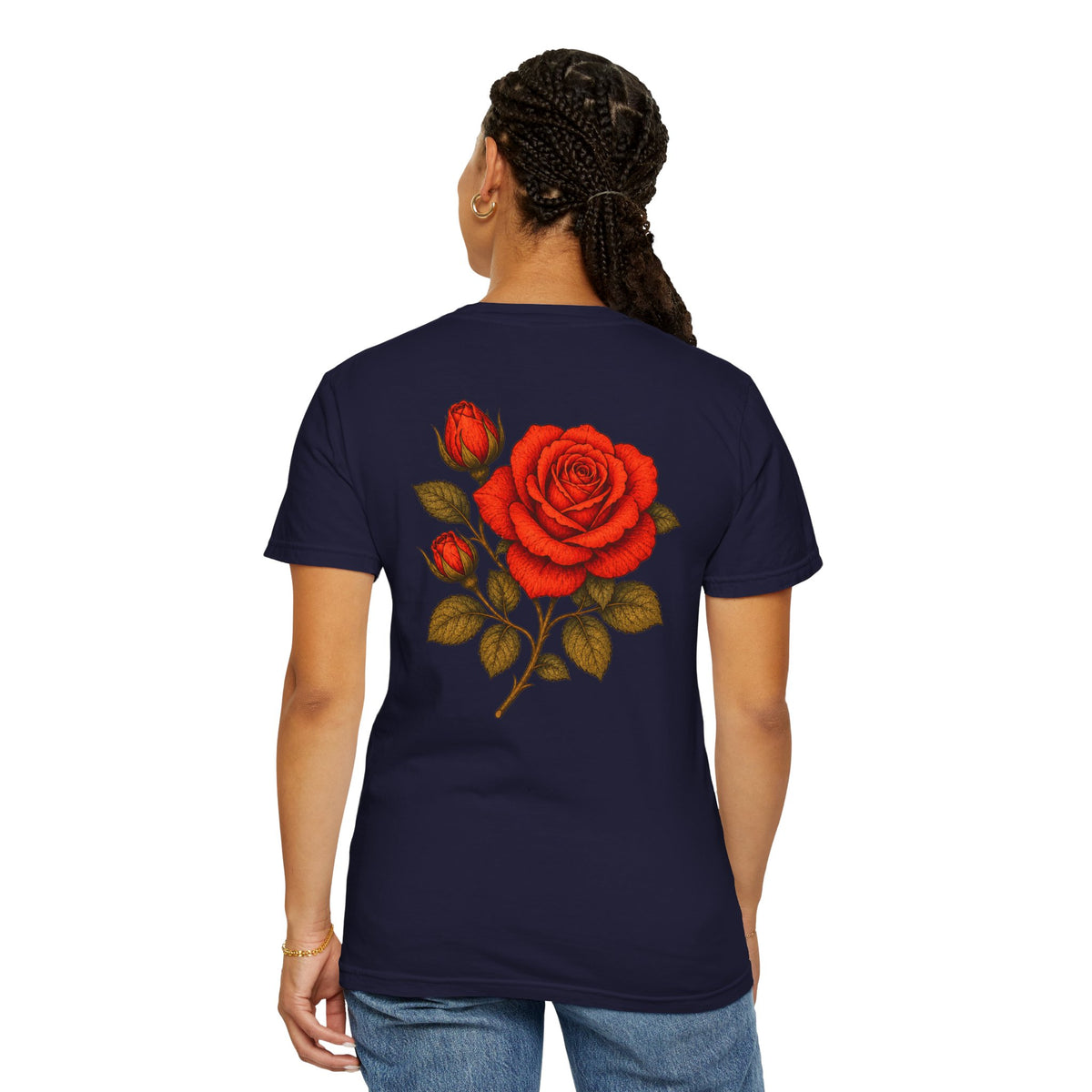 The Sisterhood of The Rose Graphic T-Shirt — Vintage Red Rose Back Print
