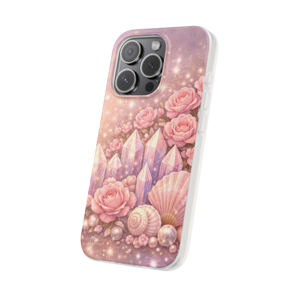 iPhone Case Lemurian Rose Crystal Garden — Sparkling Pastel Floral iPhone Cover