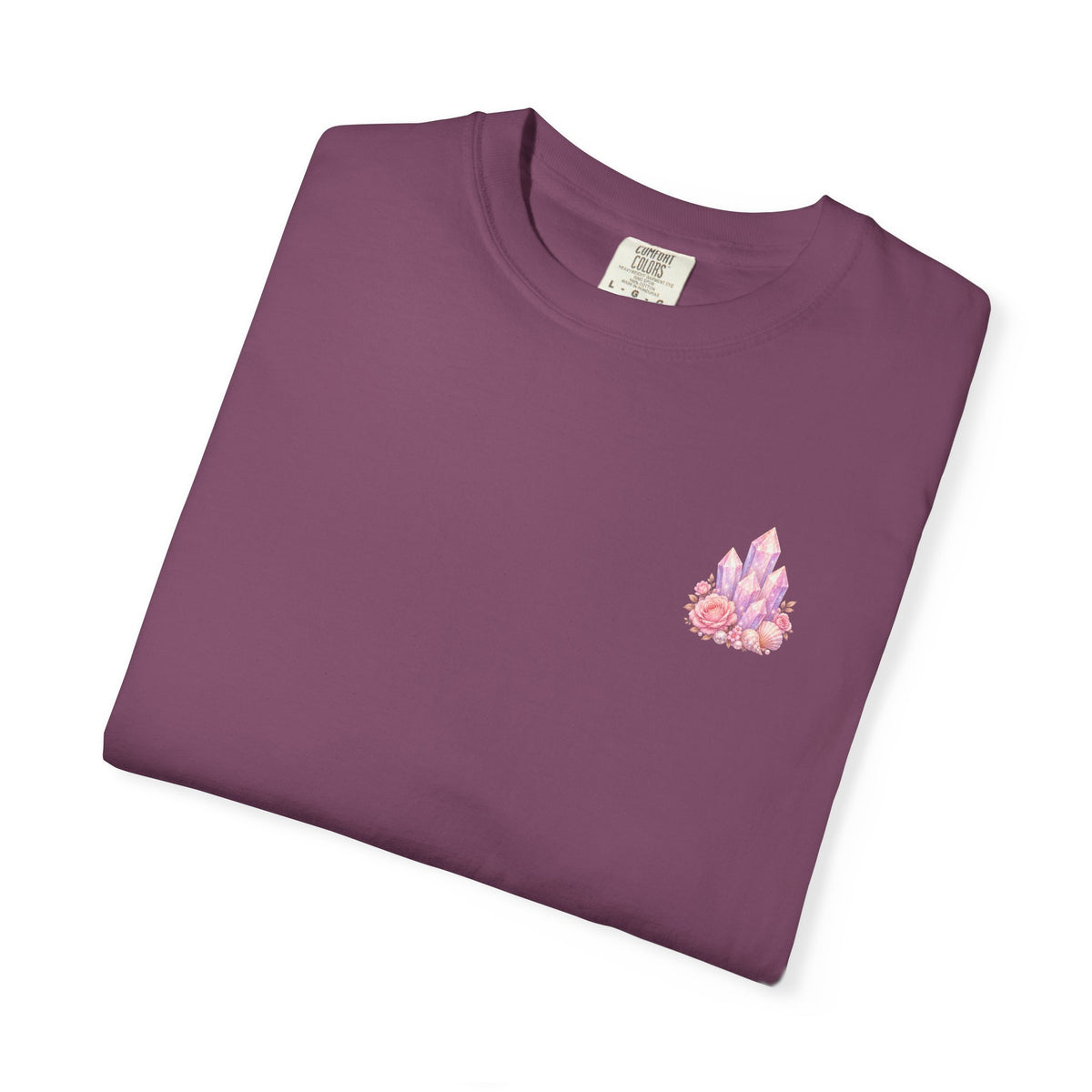 Lemurian Pearl Crystal Cluster T‑Shirt — Pink Lavender Gemstone Floral Graphic Tee
