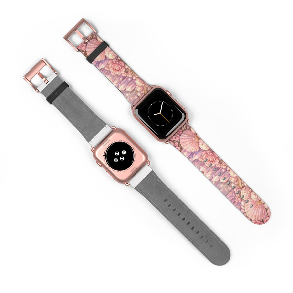 Lemurian Rose Crystal Garden Watch Band — Floral Magical Shell Pattern Apple Watch Strap