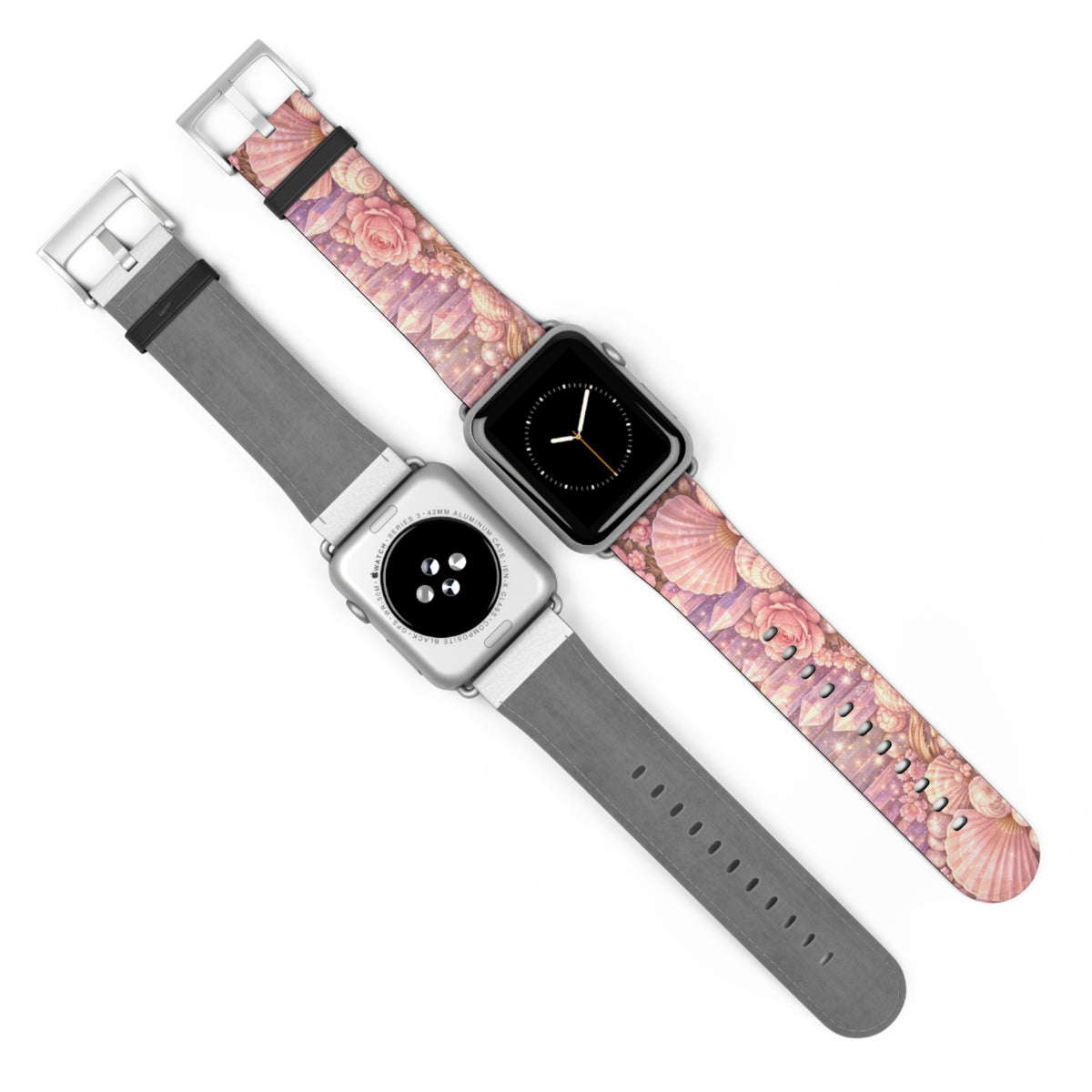 Lemurian Rose Crystal Garden Watch Band — Floral Magical Shell Pattern Apple Watch Strap