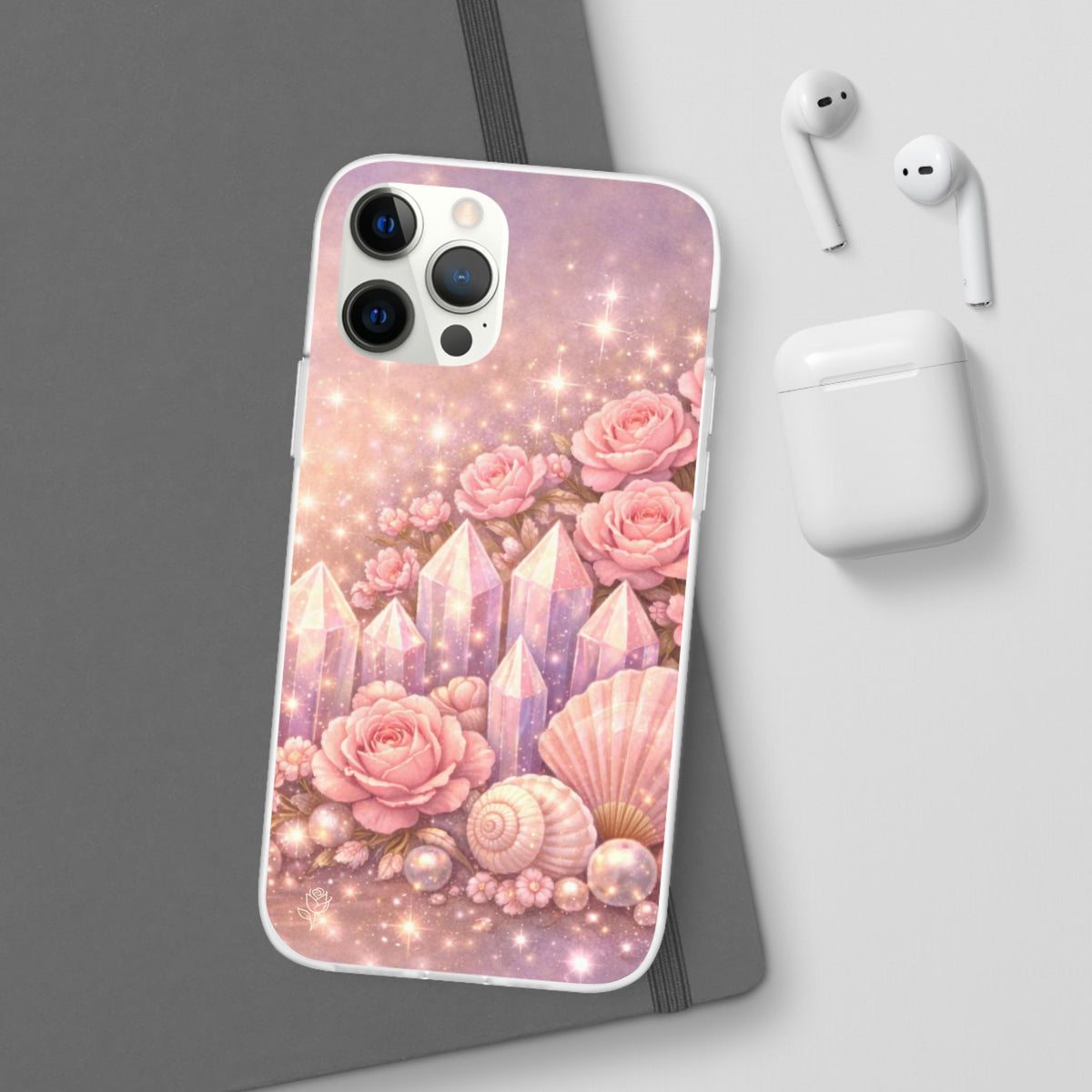 iPhone Case Lemurian Rose Crystal Garden — Sparkling Pastel Floral iPhone Cover