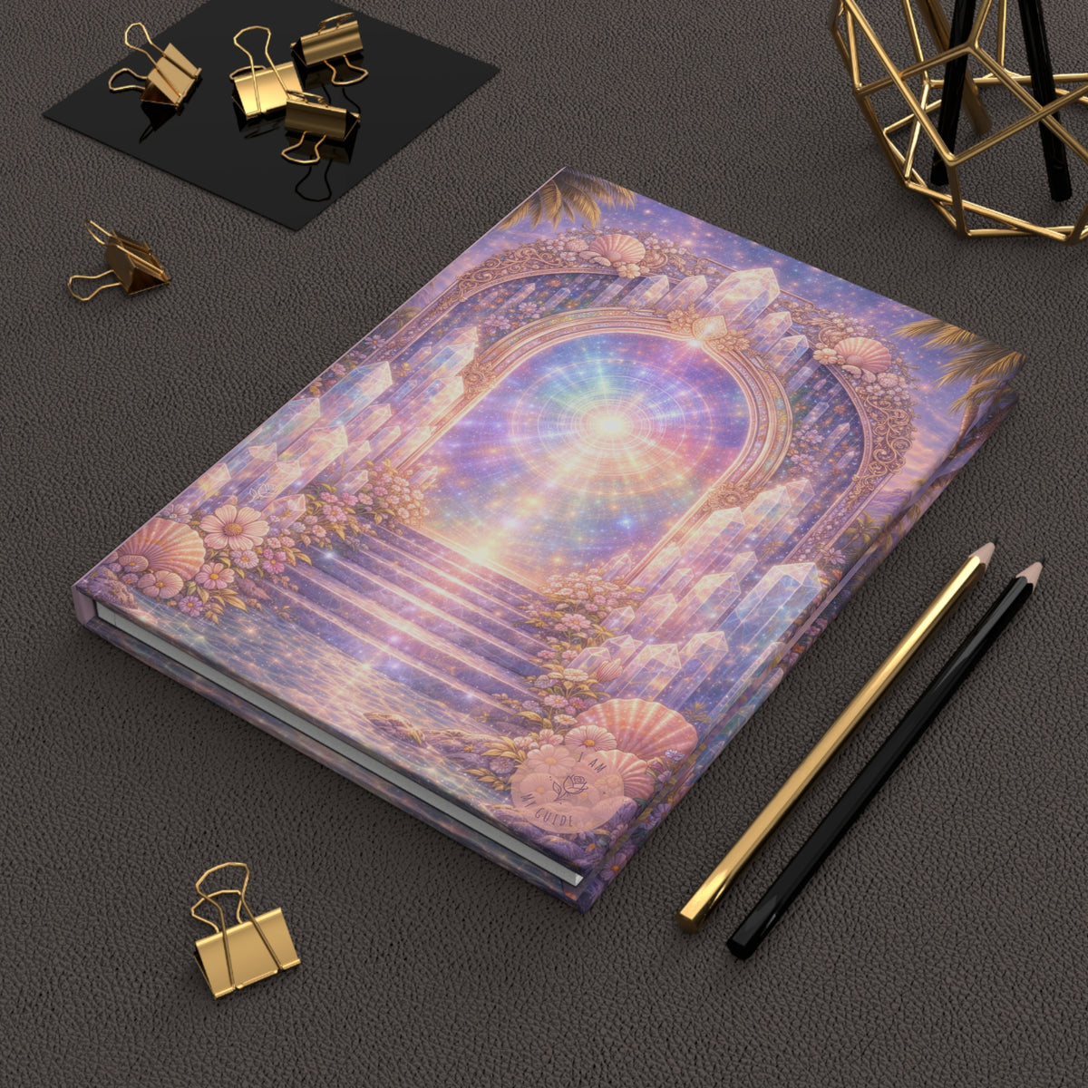 Lemurian Crystal Portal Hardcover Journal (Lined Pages) — Crystal Light Meditation Notebook