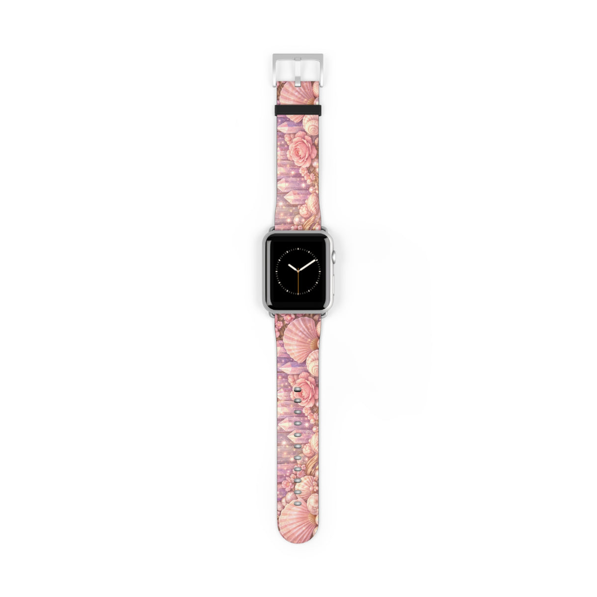 Lemurian Rose Crystal Garden Watch Band — Floral Magical Shell Pattern Apple Watch Strap