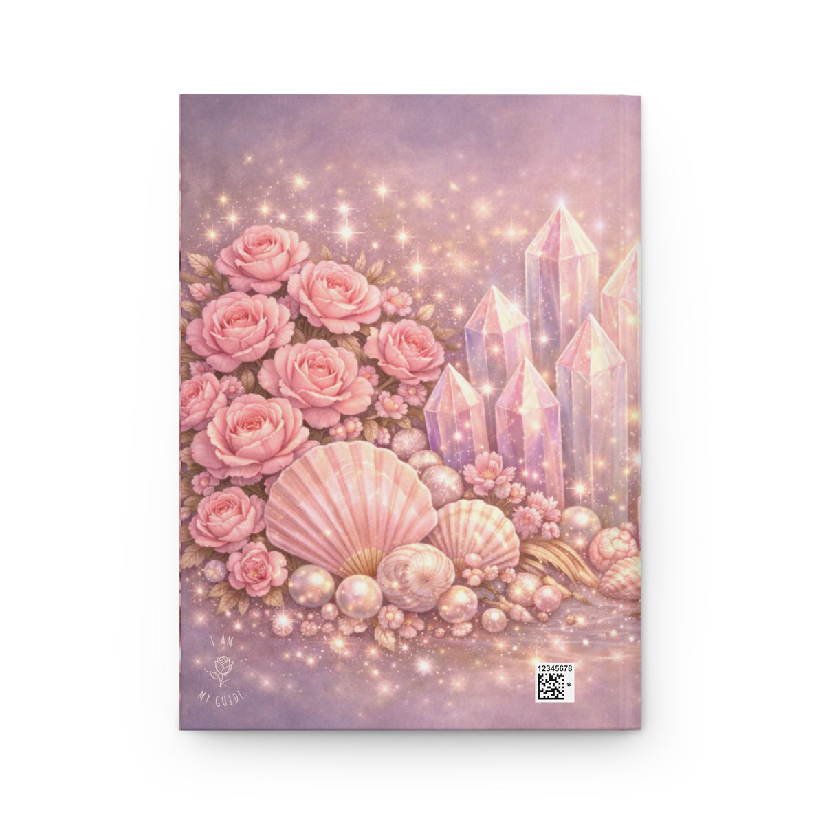 Lemurian Rose Crystal Garden Journal (Lined Pages) — Pink Rose & Gemstone Seashell Hardcover Notebook