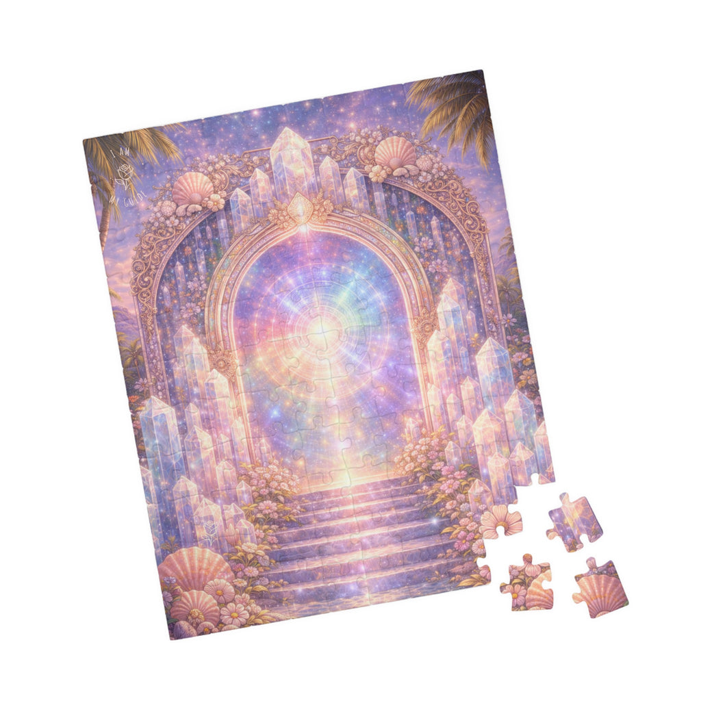 Lemurian Crystal Portal Jigsaw Puzzle — Ethereal Stairway to Light (110/252/520 pcs)