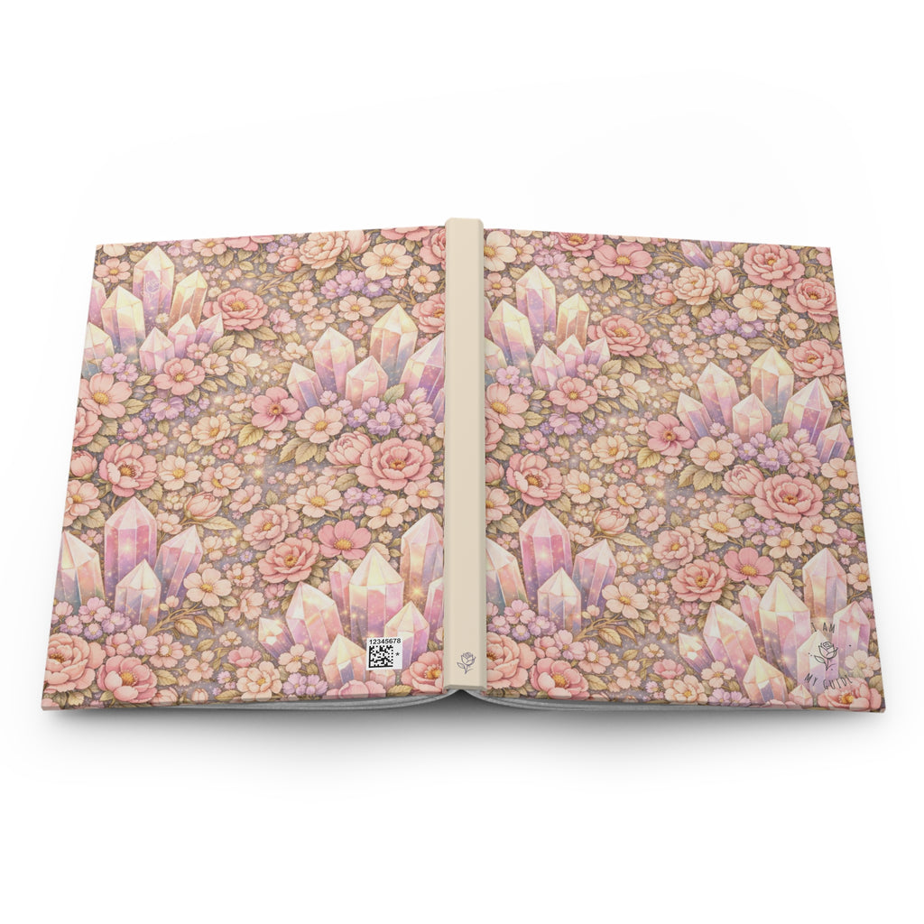 Angelic Crystal Floral Hardcover Journal (Lined Pages) — Pastel Floral & Gemstone Notebook for Gratitude, Journaling, & Gifts