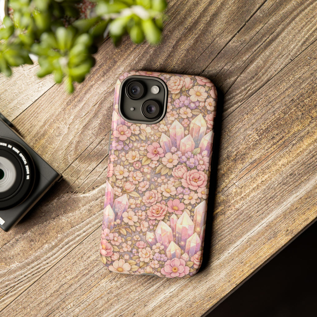 iPhone Case — Angelic Crystal Garden Phone Case — Pink Floral Quartz Protective Cover
