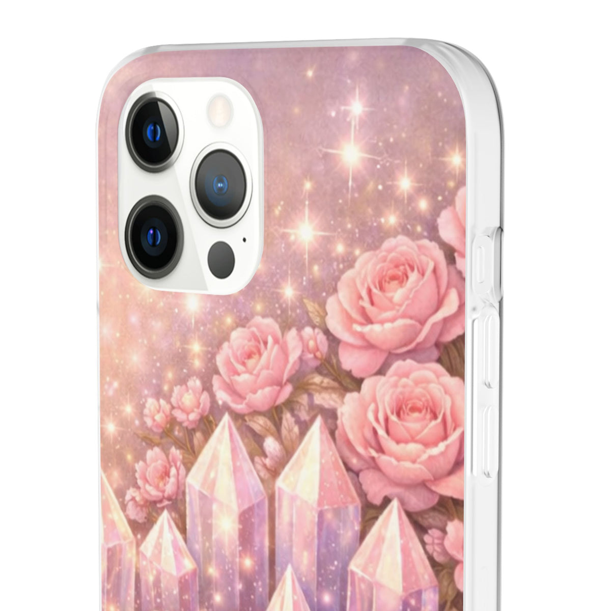 iPhone Case Lemurian Rose Crystal Garden — Sparkling Pastel Floral iPhone Cover