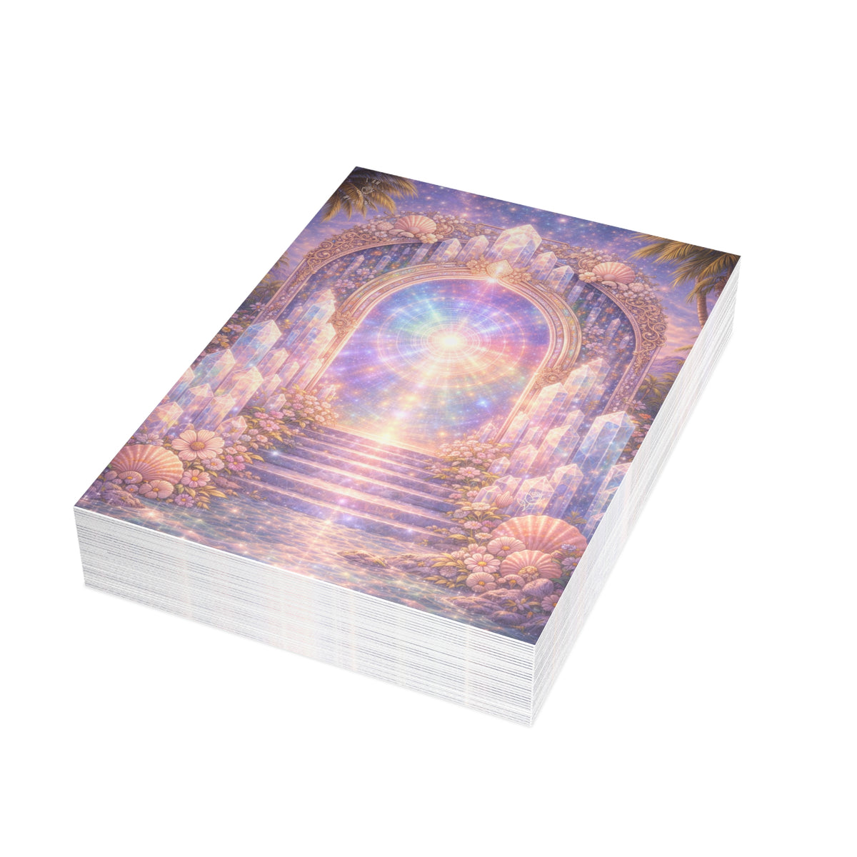 Lemurian Crystal Portal Greeting Card — Ethereal Crystal Stairway Blank Note (1/10/30/50 pcs)