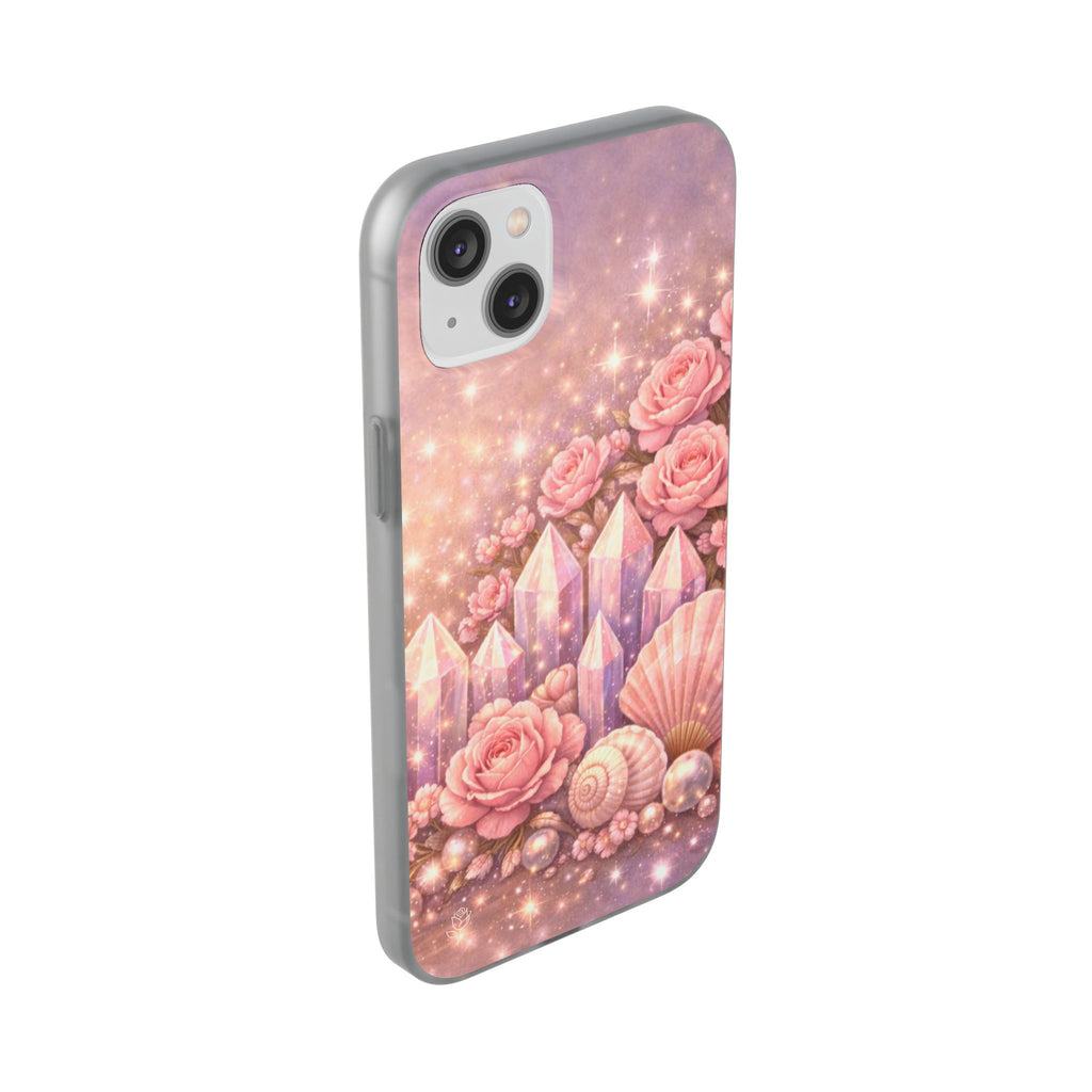 iPhone Case Lemurian Rose Crystal Garden — Sparkling Pastel Floral iPhone Cover