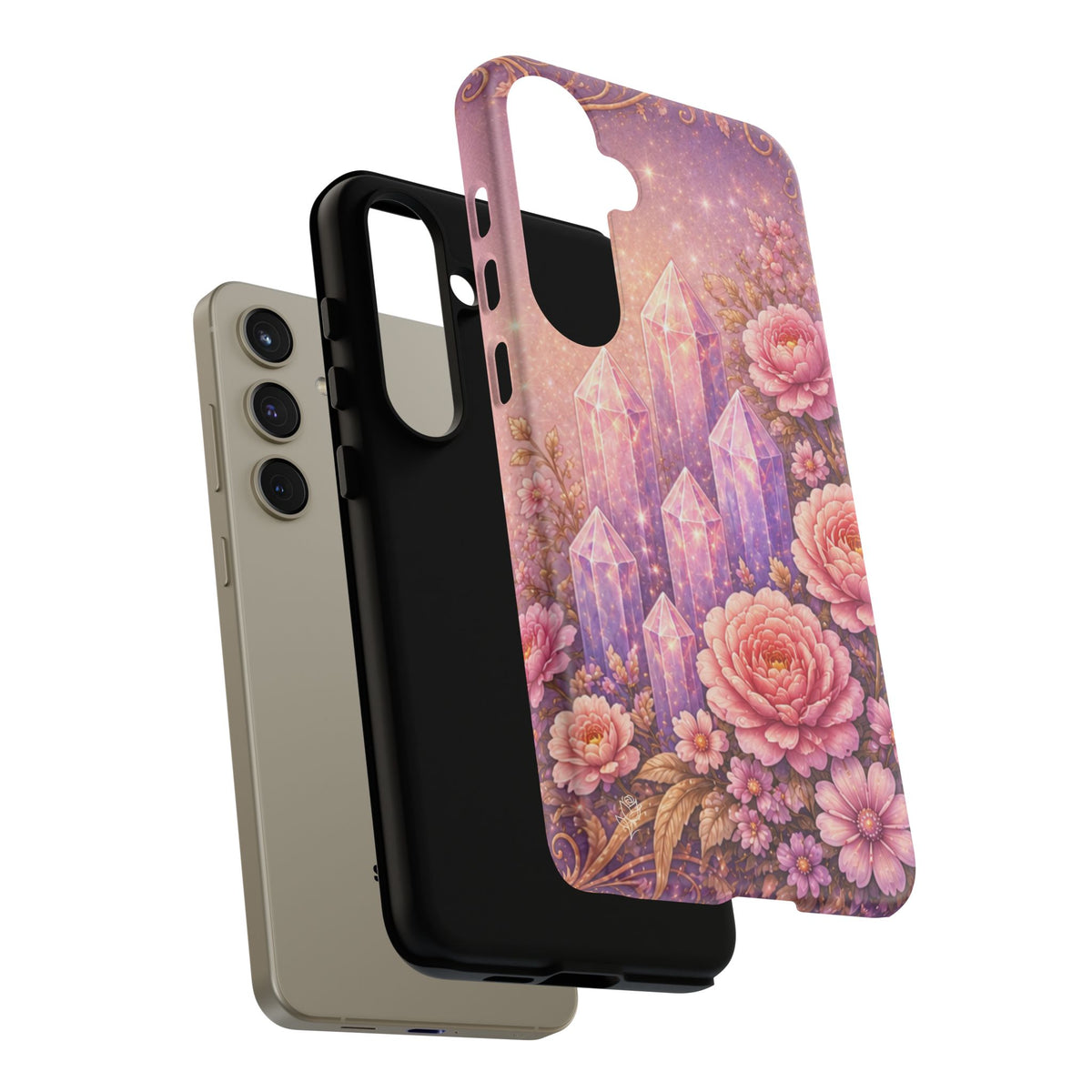 Samsung Galaxy Crystal Garden Phone Case — Pink Floral Crystal Phone Cover