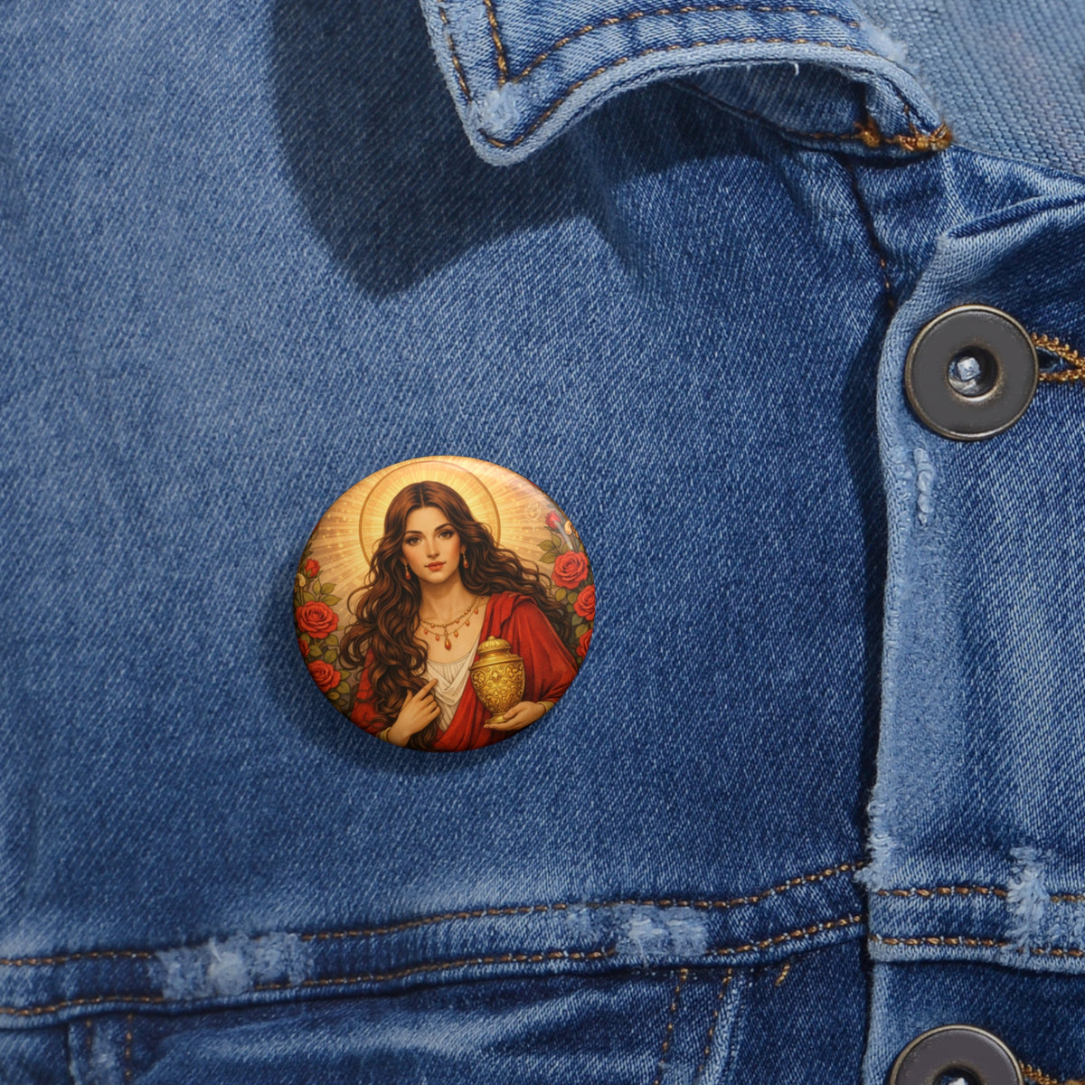 The Sisterhood of The Rose Pin Button — Mary Magdalene Style Badge