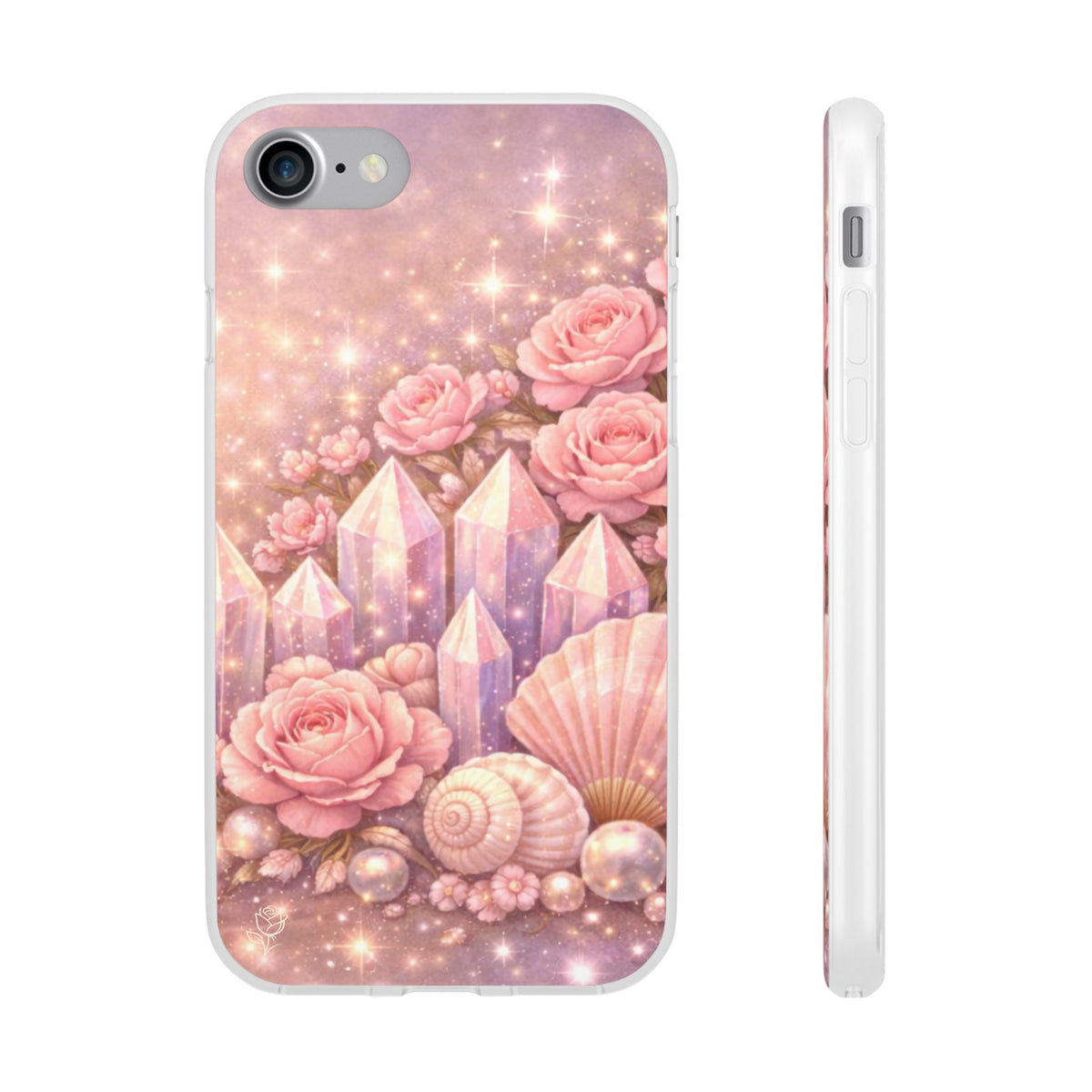 iPhone Case Lemurian Rose Crystal Garden — Sparkling Pastel Floral iPhone Cover