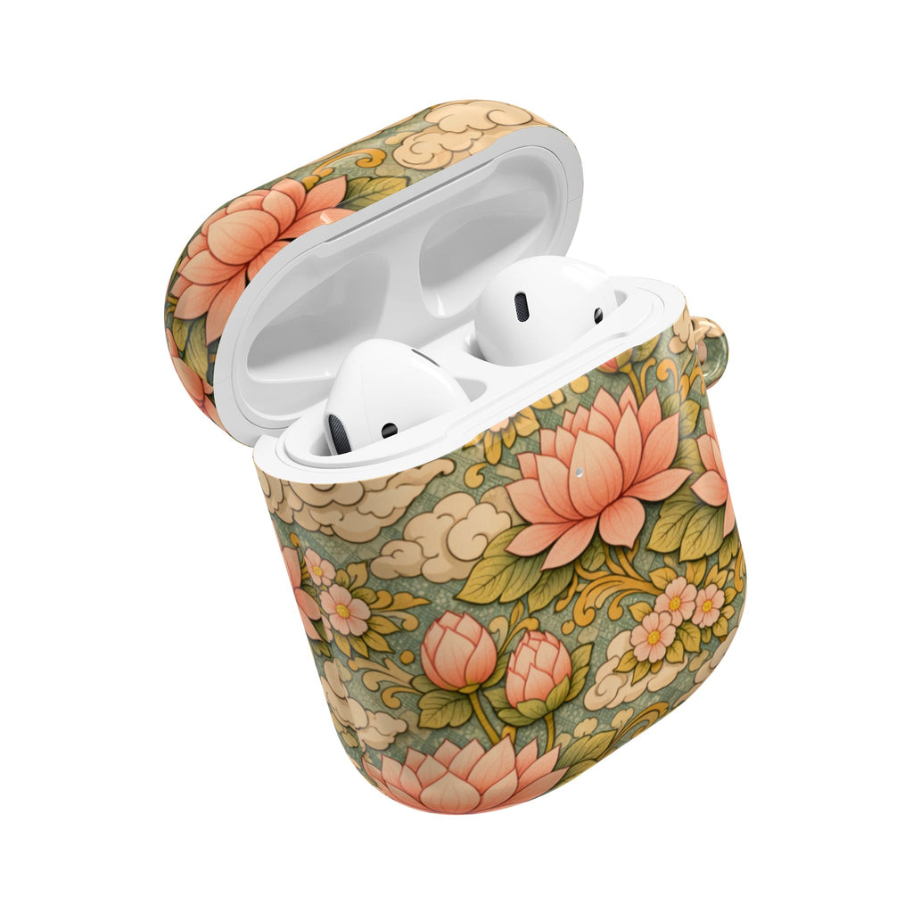 Bodhisattva Kwan Yin's Lotus AirPod Case — Vintage Botanical Pattern Protective Cover