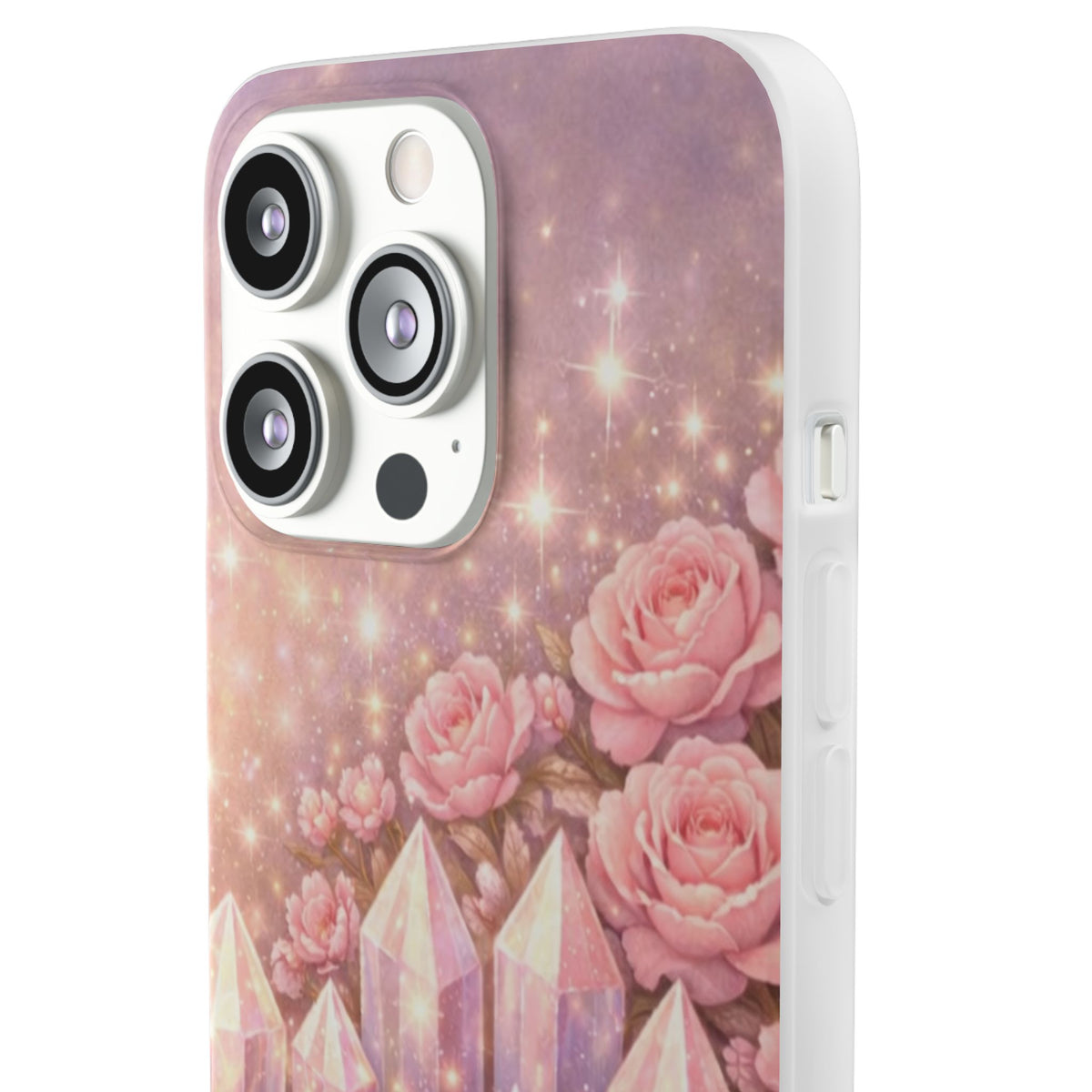 iPhone Case Lemurian Rose Crystal Garden — Sparkling Pastel Floral iPhone Cover