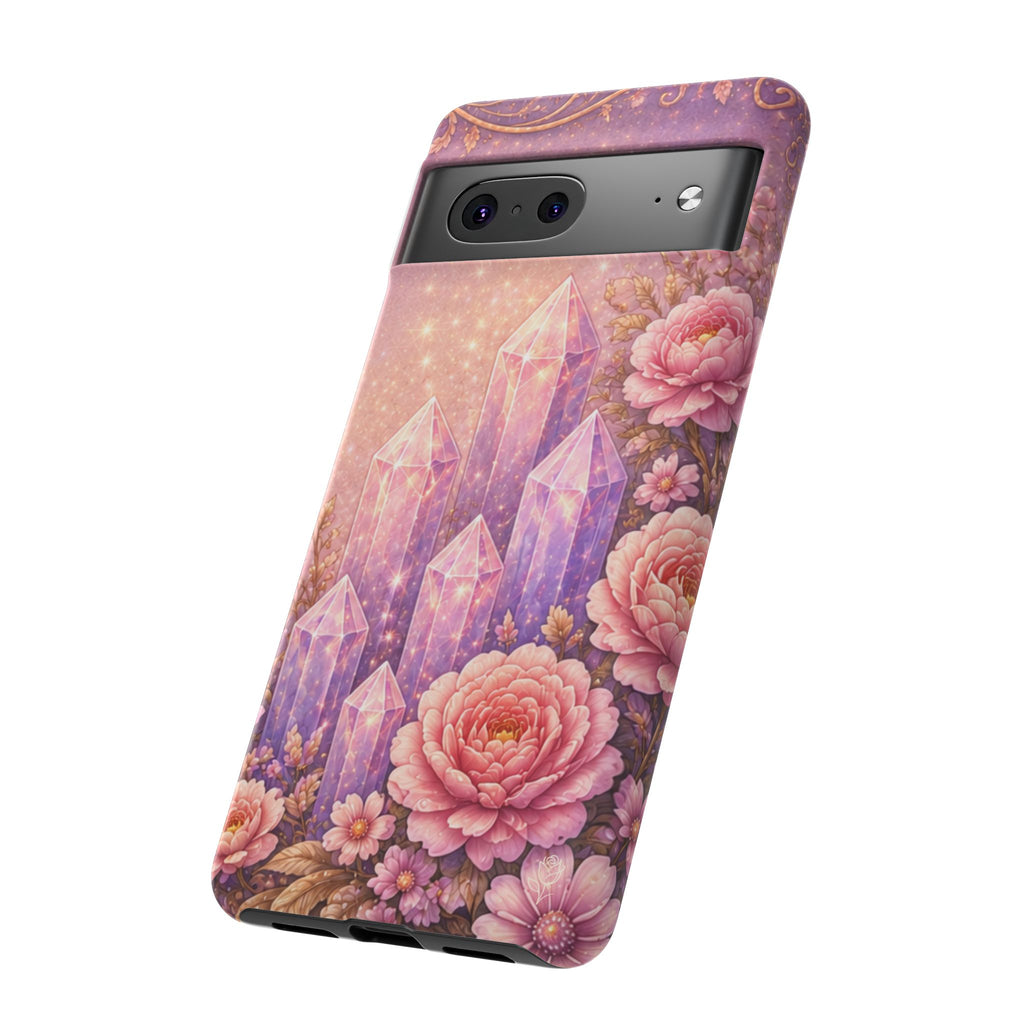 Google Pixel Lilac Quartz Garden Phone Case — Pink Floral Crystal Phone Cover