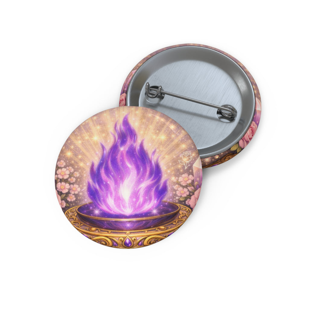 Violet Flame Pin Button — 7th Ray Flame Enamel-Style Badge