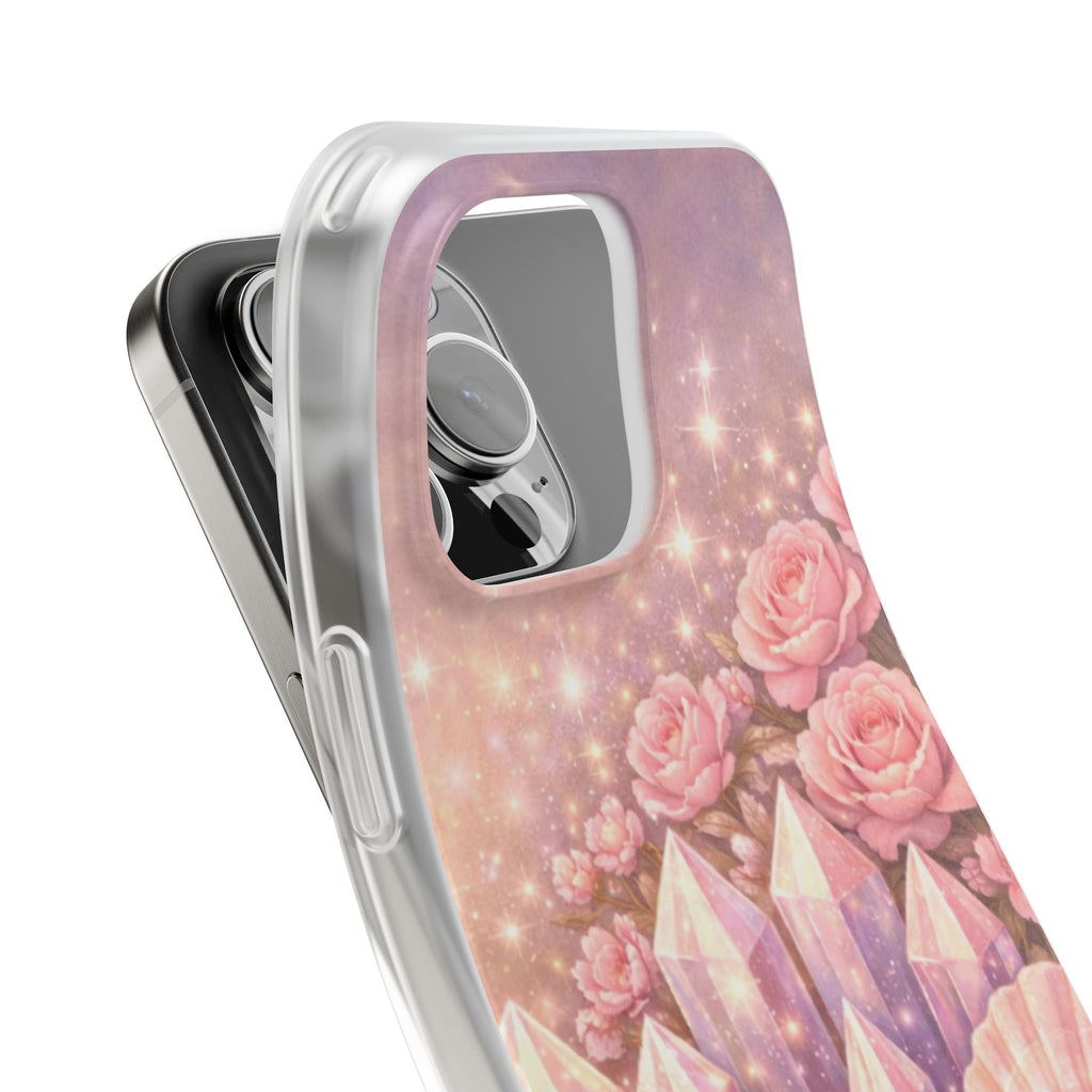 iPhone Case Lemurian Rose Crystal Garden — Sparkling Pastel Floral iPhone Cover
