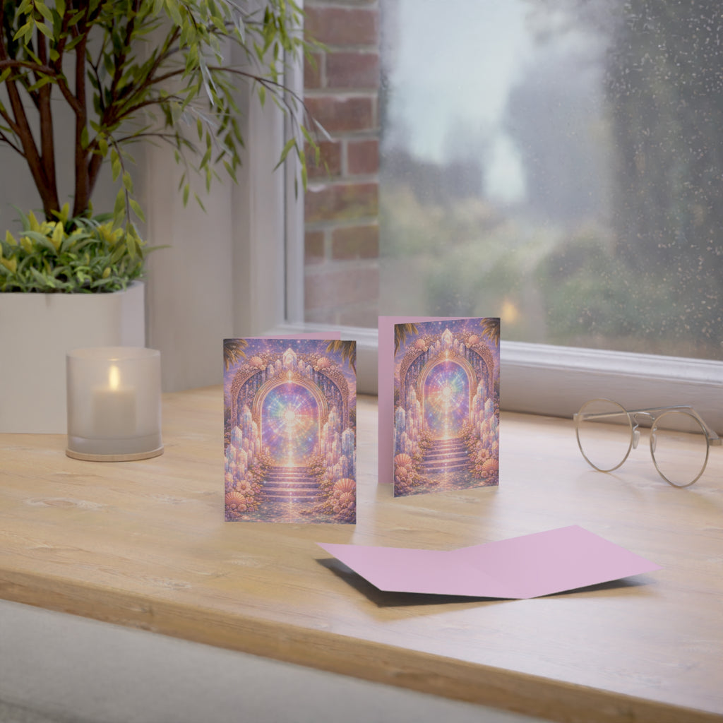 Lemurian Crystal Portal Greeting Card — Ethereal Crystal Stairway Blank Note (1/10/30/50 pcs)