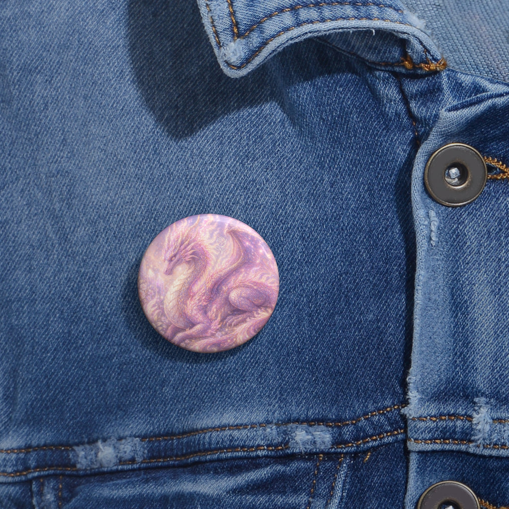 Lilac Fire Dragon Button Pin — Pastel Mystical Pinback for Jackets & Bags