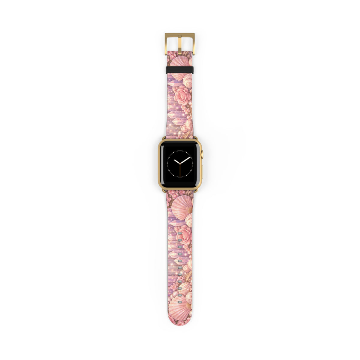 Lemurian Rose Crystal Garden Watch Band — Floral Magical Shell Pattern Apple Watch Strap